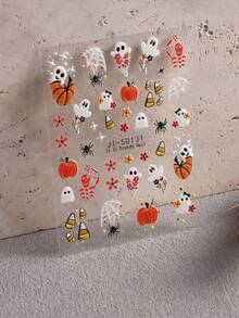 5D Embossed Clear Base Halloween Nail Stickers, Cute Ghost Pumpkin Skull Bat Spider Floral Self-Adhesive Nail Art Decals, Spooky Gothic Manicure Decorations For Halloween Party DIY Nail Supplies For Women Girls Acrylic Nails - Multicolor - View 10