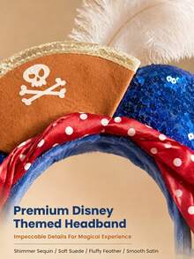 Serre-tête Oreilles de Mickey Pirate Disney, Chapeau Crâne à Paillettes Bleues avec Plume Blanche et Écharpe à Pois, Accessoire de Coiffure Costume de Fête de Cosplay Halloween - A - Voir 3