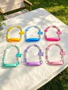 Bow Pearl Beaded Water Bottle Strap Lanyard, Colorful Bead Handheld Cup Chain With Silicone Buckle, Portable Tumbler Cup Handle Accessory, Assorted Macaron Color Choices - Multicolor - View 9