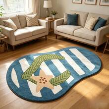 1 pieza Alfombra decorativa con diseño de rayas de brisa marina azul, tapete de piso, alfombra, alfombra para sala de estar, alfombra de área, alfombra grande, alfombra para dormitorio, alfombra universal - Multicolor - Ver 3