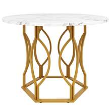 Round Dining Table White And Metal - For Dining Room And Kitchen - White - View 4