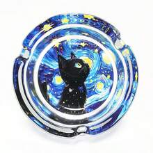 3.34英寸圆形玻璃烟灰缸，夜空猫咪图案，装饰性烟灰缸，适用于酒店、酒吧、家居，馈赠亲友佳品 - 貓咪 - 查看 8