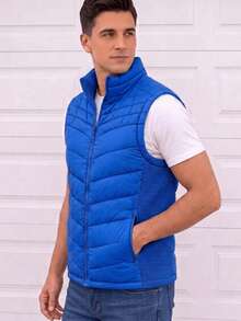 Chaleco Marca Impala - Diseño Exclusivo Para Hombre Estructura Acolchada Con Costuras En Arco Y Horizontales - Cuello Alto Protector Sin Capucha - Azul - Ver 2