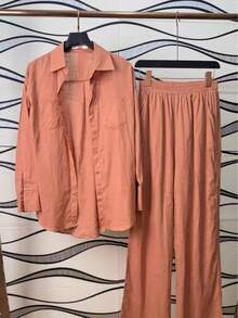 Women Two-Piece Outfits - Burnt Orange - View 2