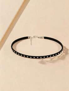 1pc Women's Fashion Korean Style Personalized Rivet Black Choker Collarbone Necklace Short Choker - Multicolor - View 6