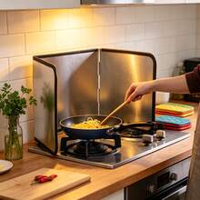 Foldable Stainless Steel Stove Oil Splash Guard, Heat Resistant Anti-Splatter Cooking Baffle, Portable Fold Kitchen Oil Block Screen For Gas Cooktop Stove Cooking Protection Easy To Clean - View 5