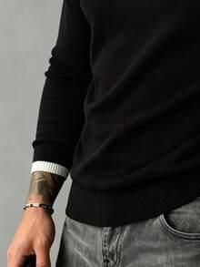 GRDR Men's New Contrast Color Crew Neck Knitted Long Sleeve Top - Versatile Daily Commute Outfit - Black - View 6