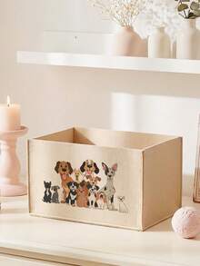 1pc Desktop Storage Basket, Miscellaneous Storage Basket, Home Organization Basket, Puppy Print Design, Large Capacity, Lightweight And Stable, Convenient For Stationery Storage - Multicolor - View 5