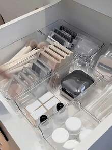 1pc Exquisite Transparent Desktop Cosmetic Storage Box, Customizable Vanity Organizer For Girls, Eyeshadow Lipstick Perfume Face Mask Makeup Brush Storage,Bedroom Room Decor,Back To School - Clear - View 4