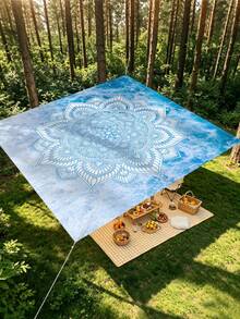 1PC Outdoor Thickened Waterproof Sun-Proof Gradient Mandala Flower Green Bohemian Pattern Garden Patio Canopy Beach Sunshade Awning With Free Rope (Frame Not Included) - A - View 5