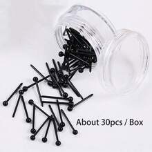 1 Box 30Pcs Hypoallergenic Black Plastic Post Ear Sticks, 15mm Invisible Ear Bars, Unisex Daily Piercing Earrings For Men Women - Black - View 3