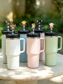 6/3/1pc Highland Cow Silicone Straw Cap Set, Cute Cow-Shaped Straw Top Cover, Fits 30oz And 40oz Handle Tumblers, 10mm Universal Straw Dust Cap, Reusable Dust-Proof Straw Plug, Home Travel School Office Car Daily Drinking Cup Accessories - Multicolor - View 4