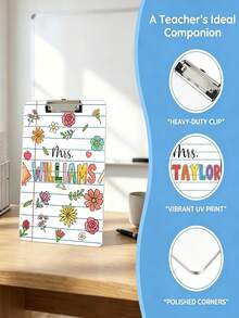 Custom Teacher Name Floral Acrylic Clipboard Personalized School Pencil Board Teacher Appreciation Gift Classroom Decor Student Back To School Gift Teacher's Day Christmas Graduation Season Gift - Multicolor - View 9