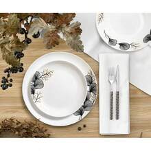 28-Piece Opal Glass Dinner Set For 6 People With Plates And Bowls – Coral Pattern - Black and White - View 4