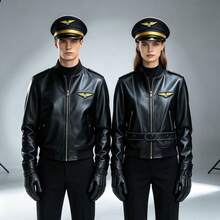 兩件套飛行員機長帽，萬聖節角色扮演配件，可調節，男女通用派對時尚角色扮演服裝，附配對飛行員帽 - 彩色 - 查看 12