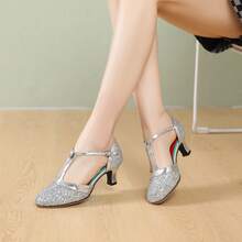 Women's Shiny Latin Dance Shoes Soft Sole 2.17 Inch Heel Salsa Tango Modern Ballroom Performance Dancing Shoes - Silver - View 1