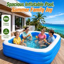 1pc Extra Large Inflatable Swimming Pool, Thickened Wear-Resistant Leak-Proof Inflatable Water Pool, Portable Foldable Full-Size Adult Pool, Suitable For Backyard Garden Patio Lawn Summer Water Party Outdoor Family Entertainment - Blue - View 3