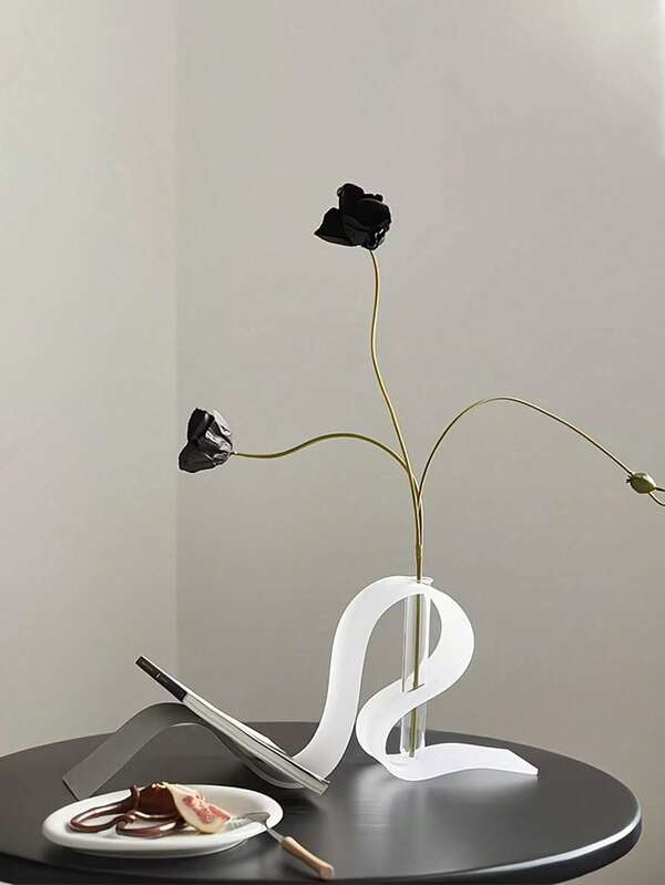 1pc Minimalist Wavy Ribbon-Shaped Multifunctional Bookend, Decorative Vase Plant Pot, Creative Desktop Book Storage Rack, Aesthetic Desk Ornament Suitable For Desk, Living Room, Dorm, Wedding, Home Decor, Storage Gift