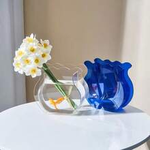 1pc Vase Fish Tank, Home Hydroponic Aquarium, Living Room Transparent Goldfish Tank, Small Landscape Desktop, Nordic INS Asymmetrical Wavy Edge Transparent, Creative Dual-Use High-Transparency Glass Goldfish Betta Fish Small Landscape Tank, Office Home Desktop Decor, Home Floral Arrangement Hydroponic Decoration - Clear - View 3