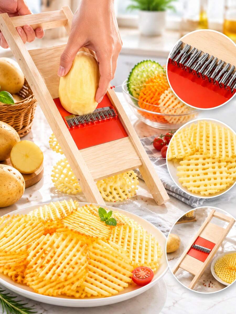 1pc Potato Slicer Crinkle Cutter Potato Net Flower Knife Corrugated Cutter Wave Knife Random Color