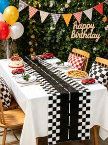 1pc 35*180cm Racing Track Table Runner, Black And White Racing PE Tablecloth, Racing Birthday Tablecloth, Car Theme Party Tablecloth, Horse Racing Theme Party Tablecloth, Racing Event Table Center Decoration, Racing Outdoor Party Disposable Table Runner, Boy Birthday Party Table Cover, Birthday Photo Props, Baby Shower Decoration, Kitchen Dining Table Decoration, Restaurant Cabinet Cover, Room Decoration, Home Decoration, Back To School Decoration, Halloween Decoration, Christmas Decoration, Birthday Gift, Party Favor - Racing Track - View 5