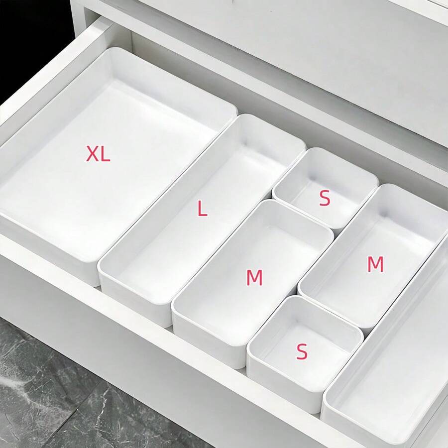 1/4/6/8/9/11pcs Desktop Cosmetic Storage Box Set, Combination Transparent Plastic Drawer Organizer Set, Transparent Vanity Storage Box, Exquisite Storage Box, Desktop Drawer Divider Organizer And Storage Bin, Suitable For Kitchen, Bedroom, Bathroom, Office Cosmetics, Jewelry, Small Tools, Party Desktop Drawer Decoration - White - View 1