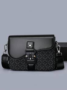 Vintage Printed Patchwork Men's Flap Crossbody Small Bag, Functional Buckle Design, Waterproof & Wear-Resistant Fabric For Rainy Days, Wide Adjustable Shoulder Strap With Pressure Relief, Large Capacity Layered Storage For Phone & Keys, Street Commute Workwear Style Versatile, Lightweight Premium One Shoulder Square Bag, Student & Youth Daily Carry Bag For Work, School, Shopping, Vacation, Travel - Multicolor - View 6