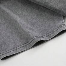 Women Vintage Washed Tee, 230G Thick Oversized Crew Neck Short Sleeve, Retro Street Loose Fit Casual Top For Spring Summer Machine Washable Daily Wear - 灰色 - 查看 5