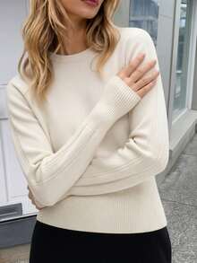 GIGOGOU Fashion Quality Autumn Winter Basic Women Knit Pullover Sweater Soft Casual Warm Slim Top - White - View 2
