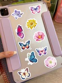 500pcs Butterfly & Flower Roll Stickers, Colorful Floral Butterfly Stickers For Notebook, Luggage, Skateboard, Guitar DIY, Aesthetic Creative Gift Stickers - Lilac Purple - View 9