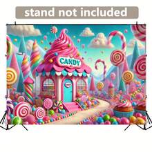 Candy House Backdrop - Birthday Party Decoration, Candy Shop Scene With Lollipops, Suitable For Indoor/Outdoor Events, Photo Background Wall - Sweet Theme Party Decor - Multicolor - View 7
