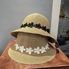 3pcs Lace Ribbon Straw Sun Hat For Women, Elegant Face-Slimming Beach Formal Hat For Summer Outdoo - Multicolor - View 1