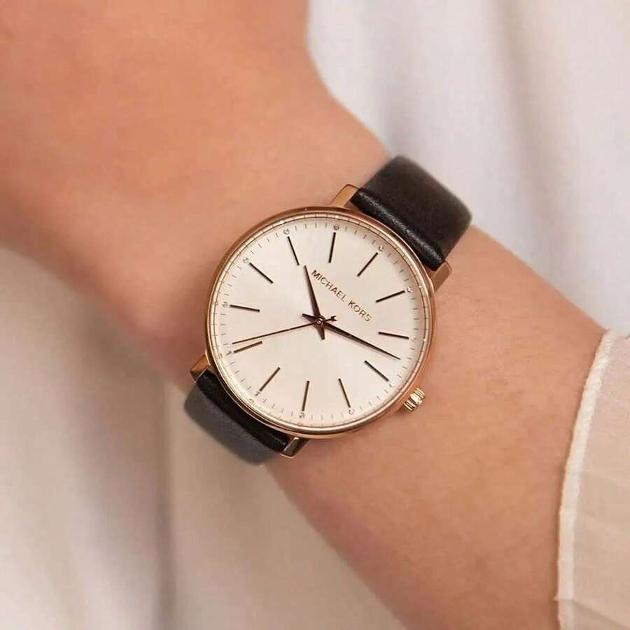 Michael Kors MK2834 Minimal Black Leather Ladies Watch 38mm Rose Gold Dial 3 Hand Waterproof Office Elegant Daily Watch - one-size - View 1
