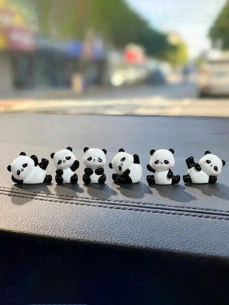 6pcs Creative Cute Panda Car Desktop Ornament, Mini Dashboard Interior Decoration, DIY Landscape Decor Hanging Accessories - Red Panda - View 1