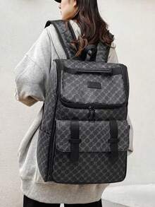 Fashion Minimalist Solid Color PU Backpack - Black - View 7
