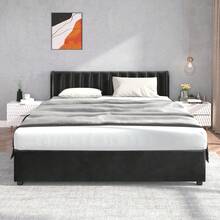 Bed Frame Velvet 180x200 Cm With Drawers, Black - 黑色 - 查看 4