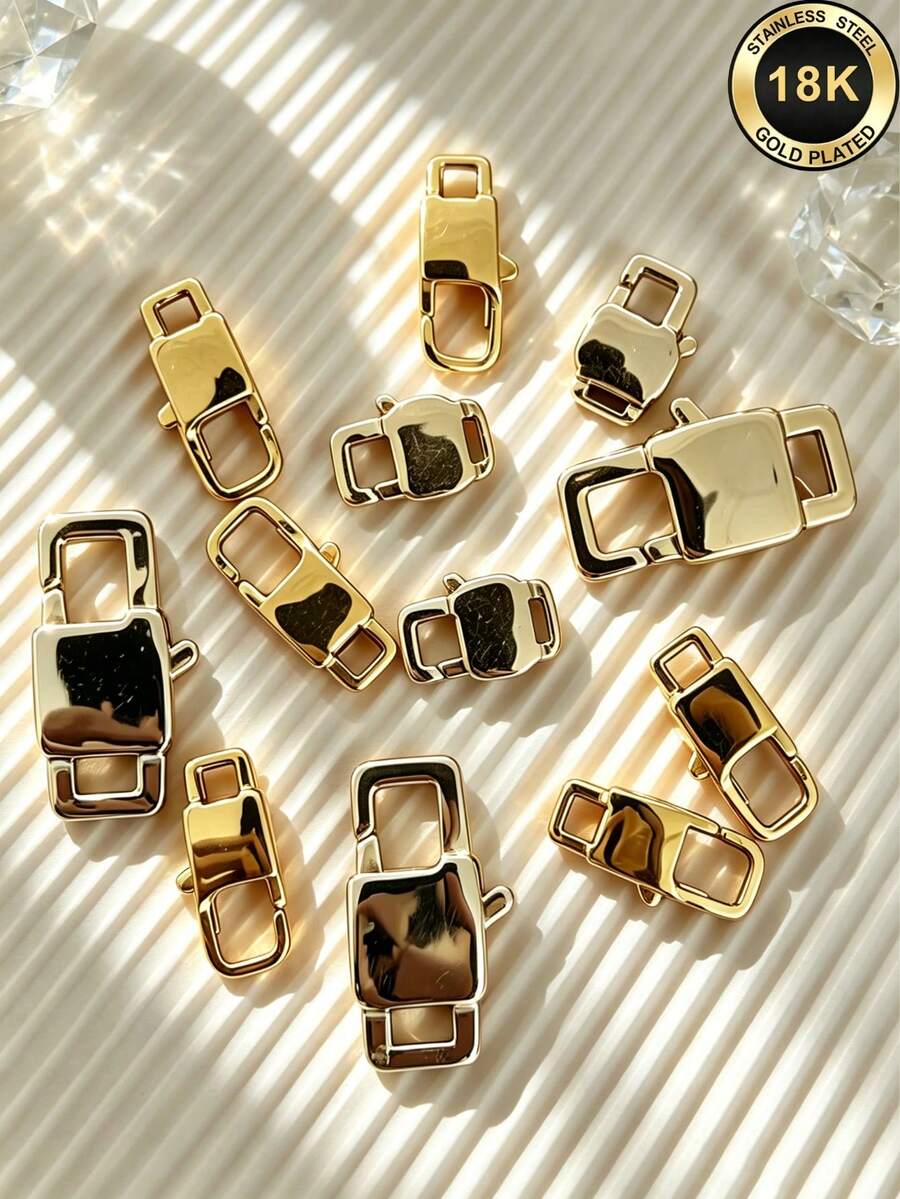 4个金色和银色304不锈钢盒式扣,方形插销锁扣连接器,适用于DIY手链项链首饰制作 - E字扣 - 查看 1