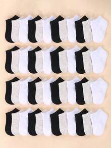 1/12 Pairs Unisex Baby Boat Socks, Back To School Children & Teen Casual Socks, Black White Gray Colorway, Baby Baptism Decorative Gift, Baby Supplies - Multicolor - View 2