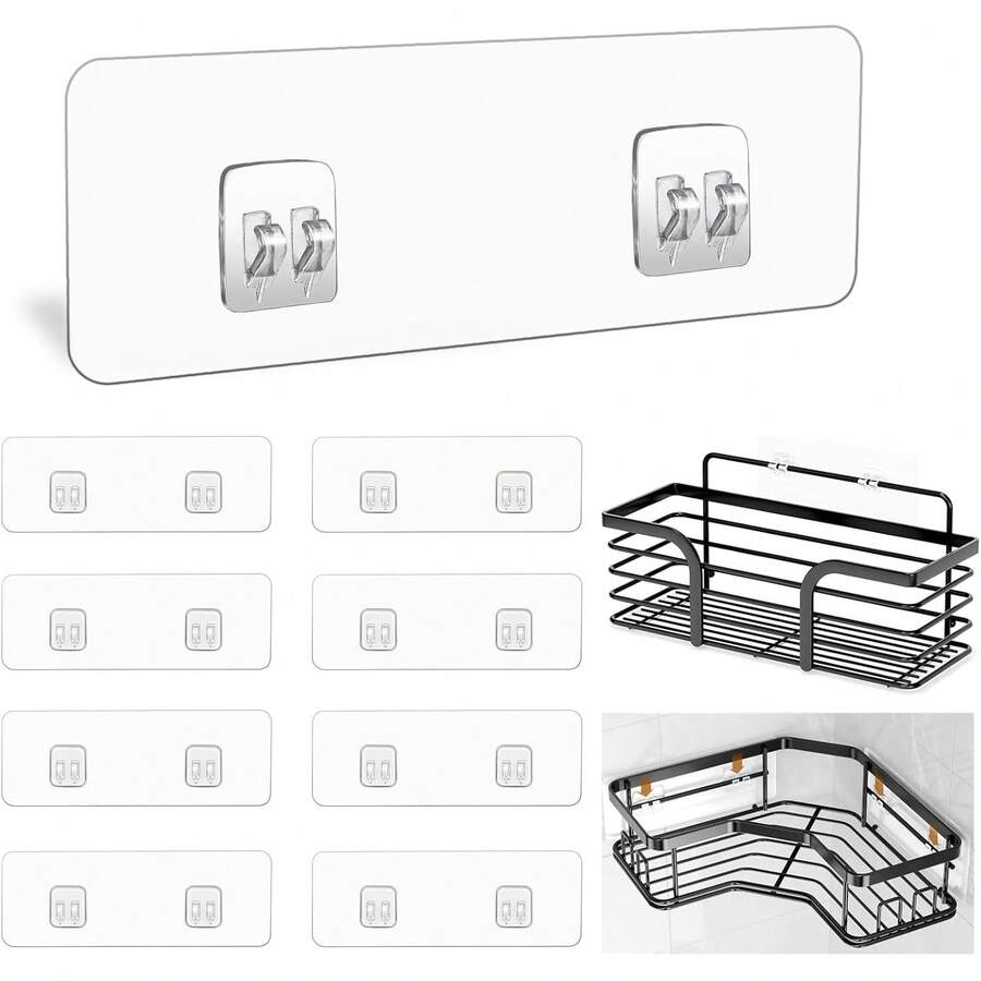 Shower Rack Replacement Stickers, Strong Adhesive Hooks For Caddies, Transparent Waterproof Adhesive Strips, Kitchen Rack And Bathroom Storage Rack No Drilling Required - A - View 1