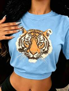 Vintage Tiger Tee - Retro Animal  T-Shirt, 90s Animal Gift For Tiger Lover, Wild Cat Shirt, JungleTiger Graphic Tee220G Heavyweight1830% CottonT-Shirt - 淺藍色4 - 查看 2