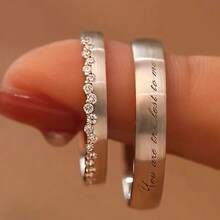 1 Pair Exquisite Romantic S925 Sterling Silver Brushed Finish Couple Rings, Adjustable Open Design, Ideal Gift For Wedding, Engagement, Anniversary, Valentine's Day Confession, Fits Size 7-10 - Silver - View 10