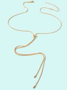 Minimalist Y-Shaped Long Necklace, Everyday Wear - Yellow Gold - View 4