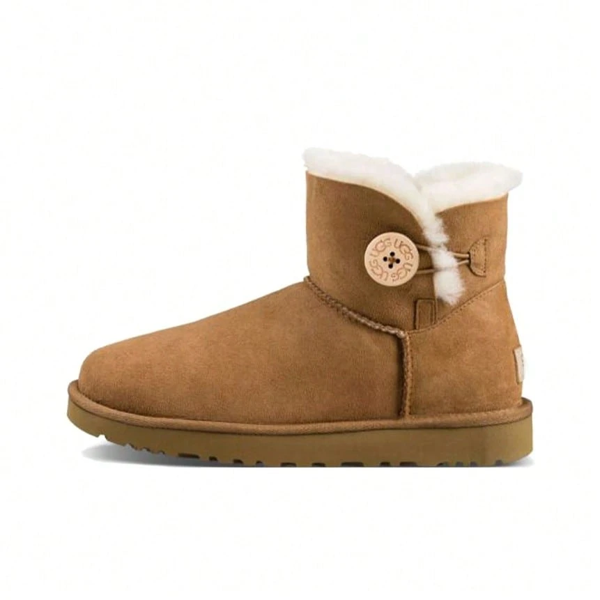 UGG Mini Bailey Button II Boot 羊皮 加絨 短筒 雪靴 女款 栗色 - 紫紅色 - 查看 1