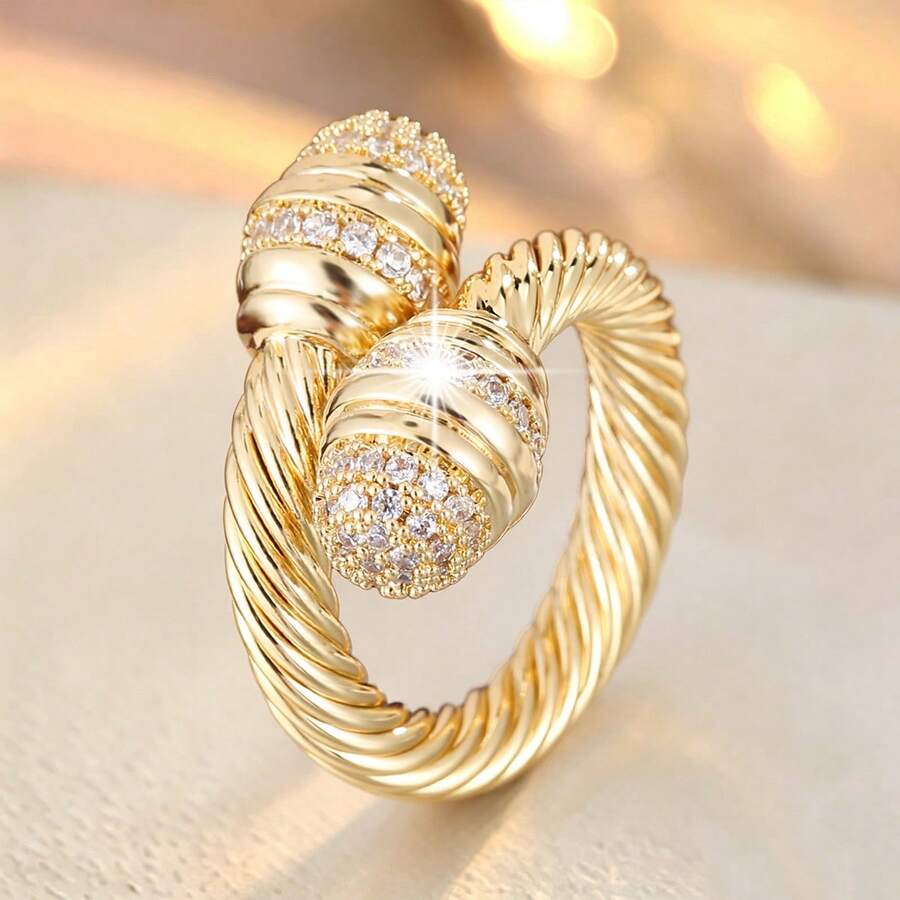 1pc Fashion Drumstick Shaped Criss-Cross Symmetry Design Artificial Adjustable Open Ring - Multicolor - View 1