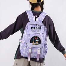 Miniso 3Pcs Purple Tie Dye Star Basketball Peanuts Snoopy Backpack Set, Rucksack With Thermal Lunch Bag & Pencil Case For Travel Picnic Outdoor - Mauve Purple - View 2