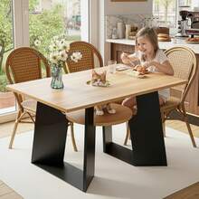 Pet Friendly Dining Table With Side Shelf And Tray - Rectangle, 130x85x75 Cm - 黑與自然 - 查看 4