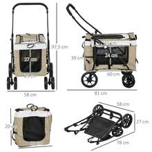 Carrinho de passeio 2 em 1 para cães, carrinho dobrável para cães e gatos para animais de estimação de até 10 kg, carrinho para gatos com almofadas, janelas de malha, portas, cesto de armazenamento, carrinho para gatos, verde escuro, On-Site - Marrom claro + tecido Oxford - Ver 3