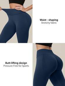 TimeOff Women's 1pc Solid Color Tummy Control Butt Lifting Slimming Sports Mid-Length Shorts - Navy Blue - View 4