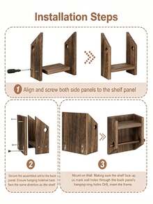 Toilet Paper Holder With Storage Shelf And Phone Holder, Easy Install Wall-Mounted Wooden Toilet Paper Holder, Farmhouse Rustic Style - One Size Fits All - View 10