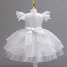 Girls' Bowknot Puff Princess Dress, Sweet Girls' Dress For Wedding Flower Girl, Birthday Party, Gathering, Runway, Host, Piano Performance, Evening Gown - White - View 4